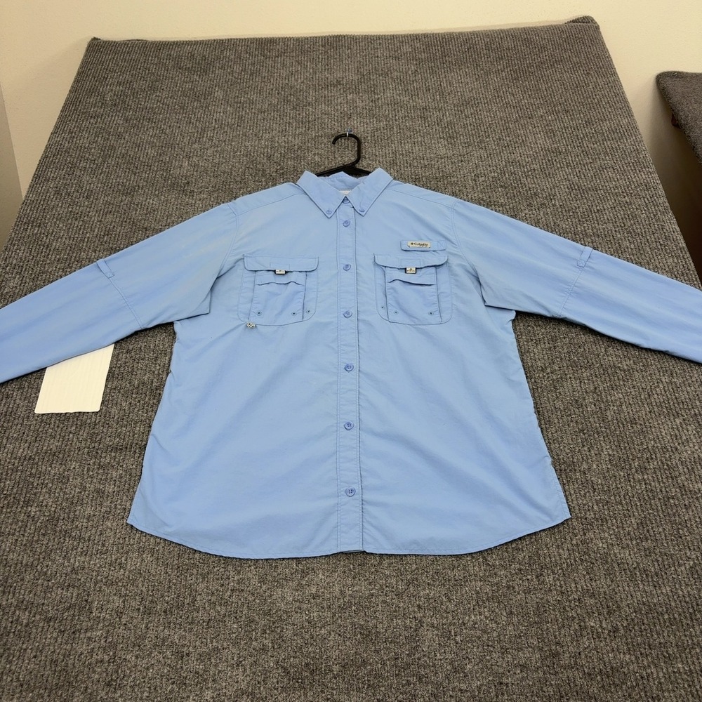 Columbia Shirt Mens L Blue Nylon PFG Bahama Ventilated Fishing Outdoors Casual